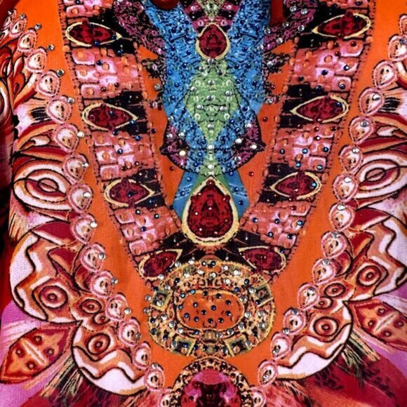 White Mark Sheer Colorful Tribal Print Lace up Swim Cover-up Kaftan One Size - Picture 4 of 8